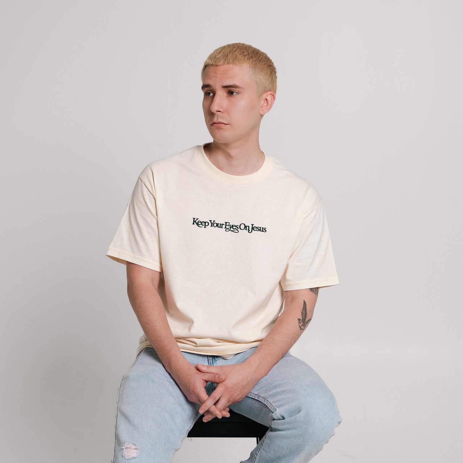 Keep Your Eyes On Jesus Cream Tee